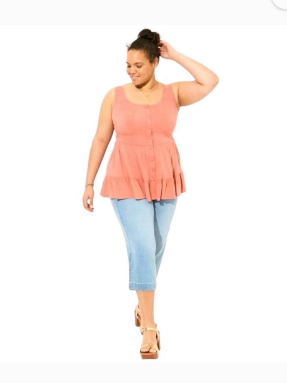 torrid Desert Sand Button-Front Textured Tank